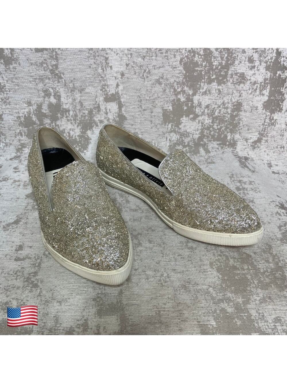 Alice + Olivia Pointed Toe Beaded Plimsoll Sneaker in Silver